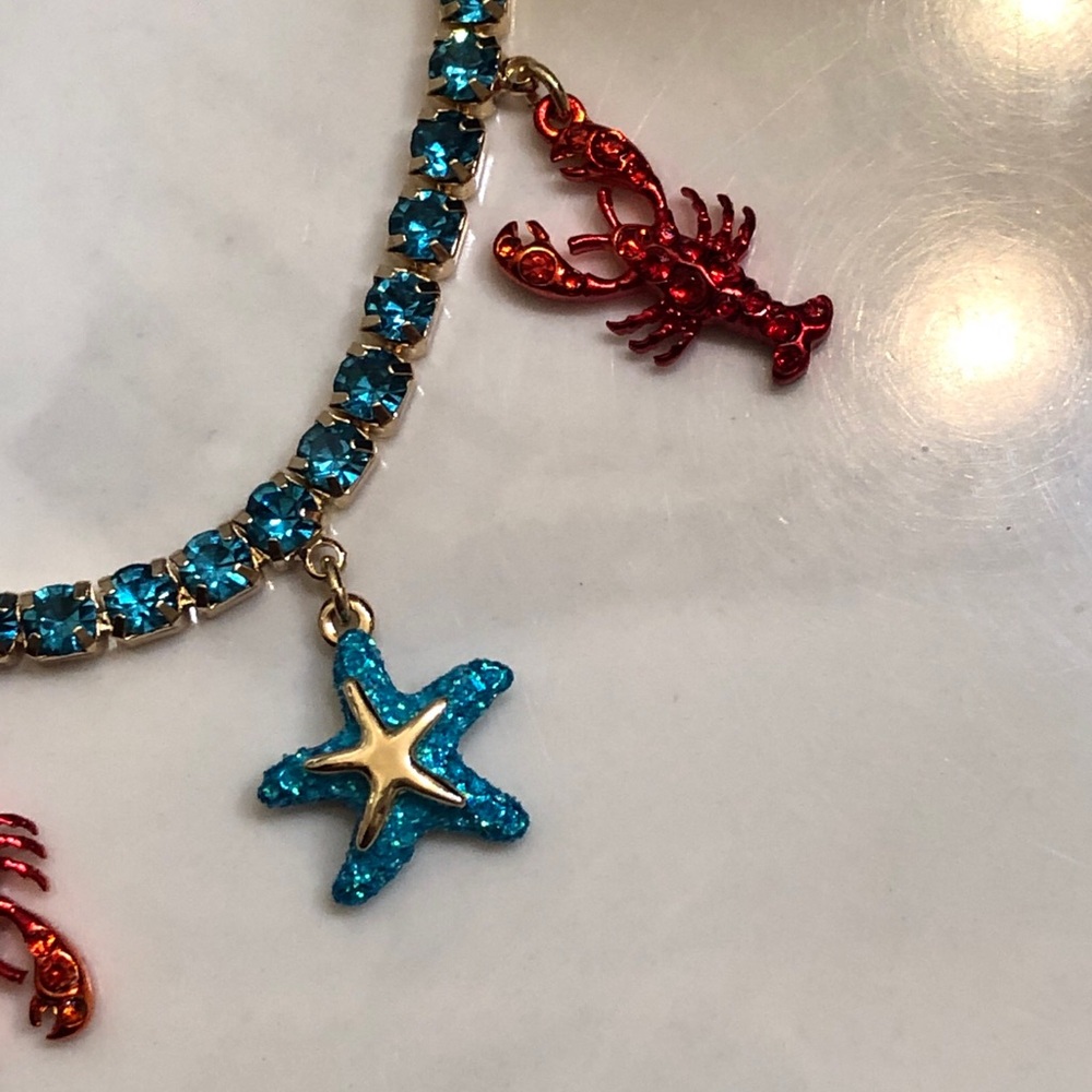 Betsey Johnson Mermaid Jewels Crystal Tennis Necklace Lobster & Starfish NWT - Picture 7 of 12